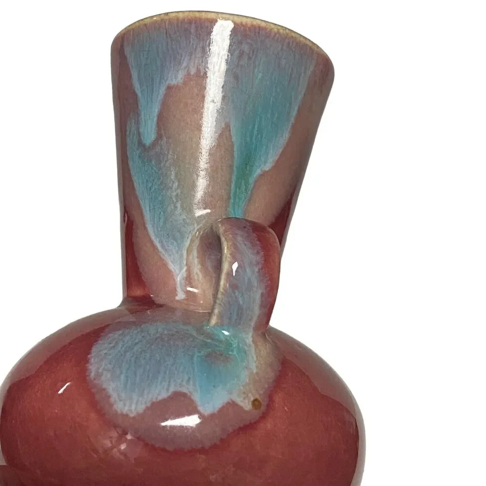Vintage Double Handled Mauve Drip Glaze Pottery Vase Made in Japan No 1